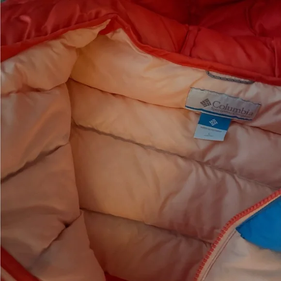 Columbia Youth Large Puffer Coat NWT pink and blue Responsible Down Filled - Picture 2 of 4